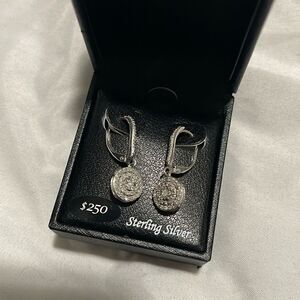 NIB- Diamond Circle Leverback Drop Earrings in Sterling Silver